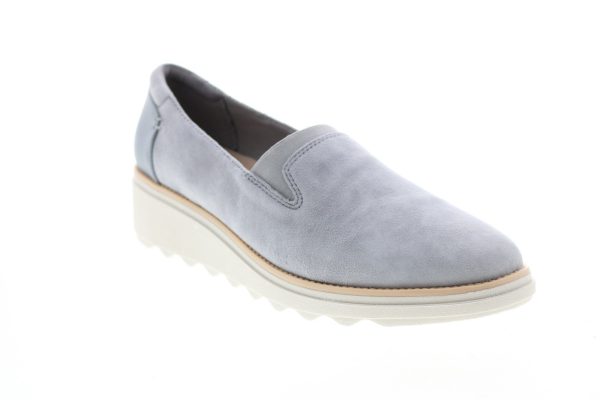 Clarks Sharon Dolly 26147478 Womens Gray Nubuck Slip On Loafer Flats Shoes For Discount - Image 2