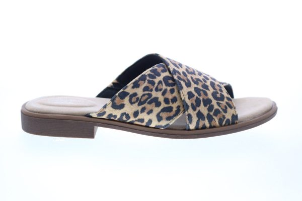 Clarks Declan Ivy Leopard Print Womens Brown Leather Slides Sandals Shoes For Cheap