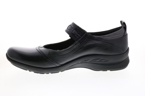 Earth Angelica Leather Womens Black Narrow Mary Jane Flats Shoes Discount - Image 5