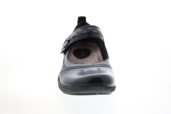 Earth Angelica Leather Womens Black Narrow Mary Jane Flats Shoes Discount - Image 3