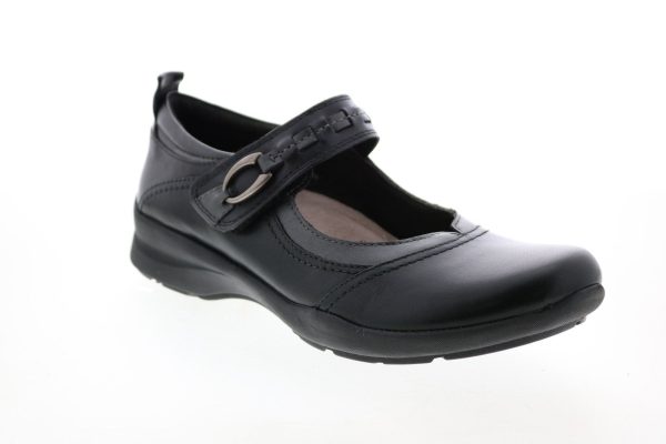 Earth Angelica Leather Womens Black Narrow Mary Jane Flats Shoes Discount - Image 2
