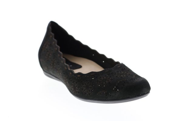 Earthies Lindi LINDI-BLK Womens Black Leather Slip On Ballet Flats Shoes Online Hot Sale