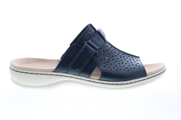 Clarks Leisa Fox 26143158 Womens Blue Leather Strap Slides Sandals Shoes on Sale