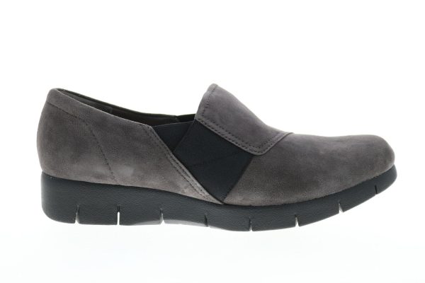 Clarks Daelyn Monarch 26130733 Womens Gray Wide Suede Loafer Flats Shoes Sale