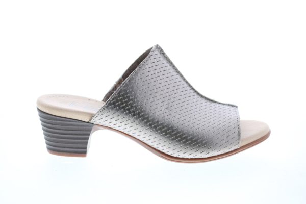 Clarks Valarie Caddy  26143197 Womens Gray Wide Leather Mules Heels Shoes on Sale
