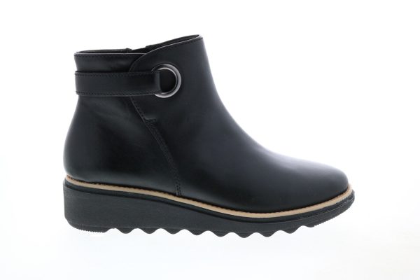 Clarks Sharon Spring 26144296 Womens Black Leather Zipper Ankle & Booties Boots Fashion