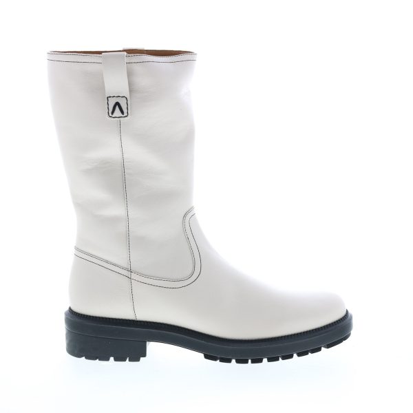 Aquatalia Lilah Calf 34L3752-OWH Womens Beige Leather Zipper Mid Calf Boots Online Sale