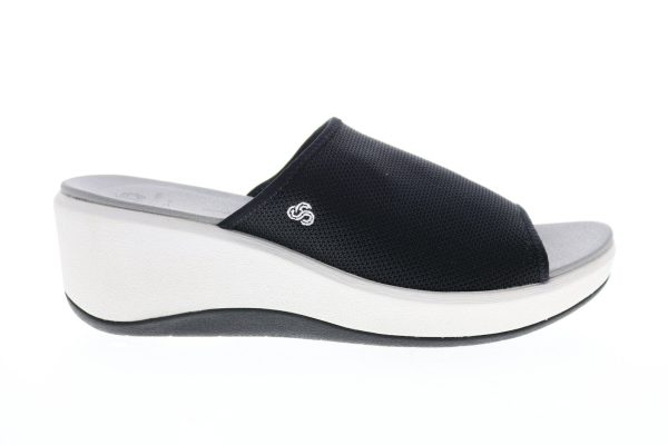 Clarks Step Cali Bay 26141497 Womens Black Canvas Slides Sandals Shoes Online Hot Sale