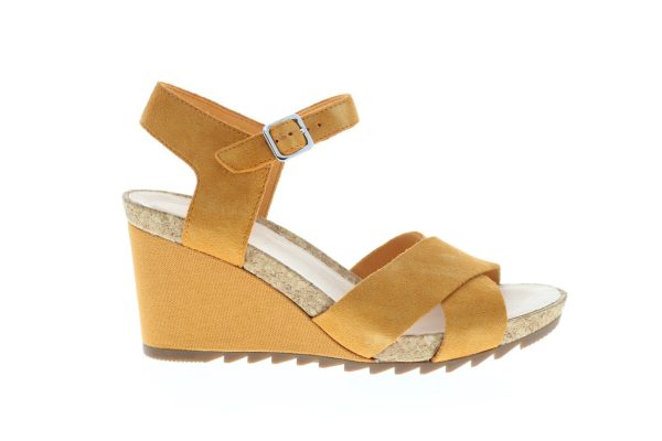 Clarks Flex Sun Wide Suede 26150434 Womens Yellow Wide Wedges Heels Shoes Discount