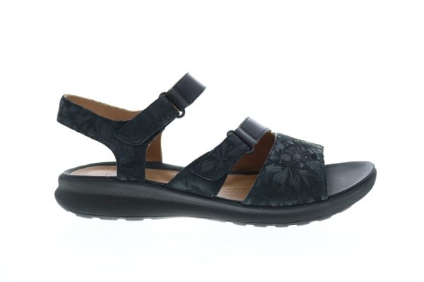 Clarks Un Adorn Ease 26148559 Womens Black Leather Strap Sandals Shoes For Discount