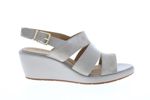 Clarks Un Plaza Go Combi 26148126 Womens Gray Wide Strap Wedges Heels Shoes Cheap