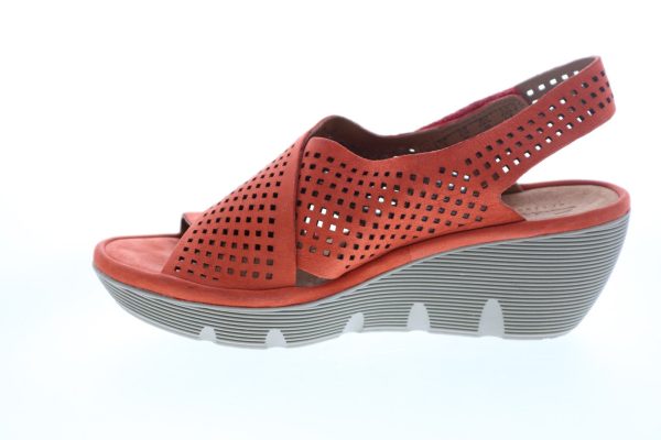 Clarks Clarene Award 26114820 Womens Red Nubuck Strap Wedges Heels Shoes on Sale - Image 5