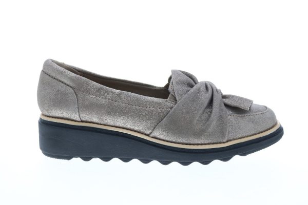 Clarks Sharon Dasher 26138550 Womens Gray Leather Slip On Loafer Flats Shoes on Sale