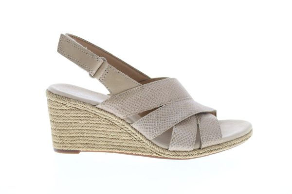 Clarks Lafley Krissy 26134502 Womens Beige Leather Strap Wedges Heels Shoes For Cheap