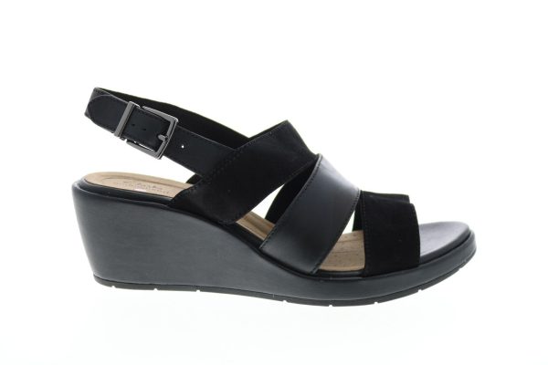Clarks Un Plaza Go Combi 26148124 Womens Black Leather Wedges Heels Shoes Online