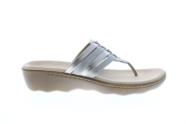 Clarks Phebe Carman 26149790 Womens Gray Leather Flip-Flops Sandals Shoes Online now