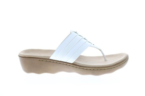 Clarks Phebe Carman 26150168 Womens White Leather Flip-Flops Sandals Shoes Cheap