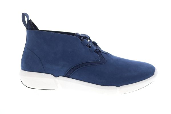 Clarks Triflow Mid 26126080 Mens Blue Nubuck Lace Up Chukkas Boots For Cheap
