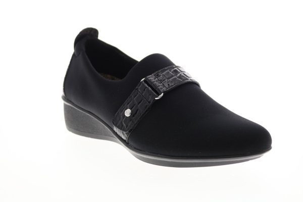 Revere Genoa Stretch Loafer GENOA-BLK Womens Black Canvas Loafer Flats Shoes For Cheap - Image 2