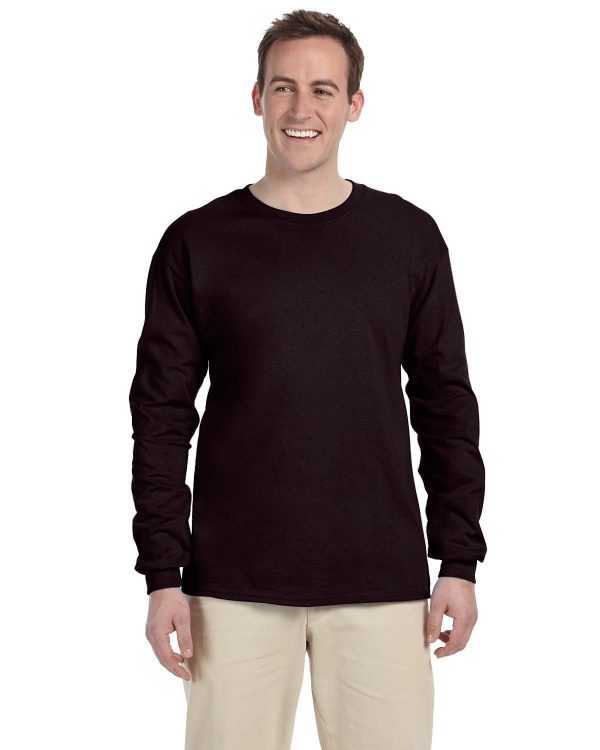 Gildan Ultra Cotton Heavyweight Long Sleeve T-Shirt | Dark Chocolate Online now