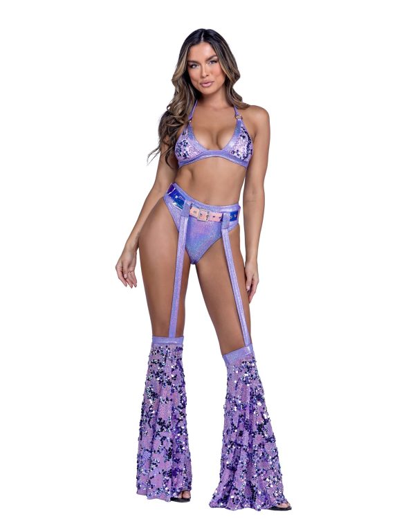 Roma Rave Festival Sequin Halter Bikini Top with Ring Hardware Online